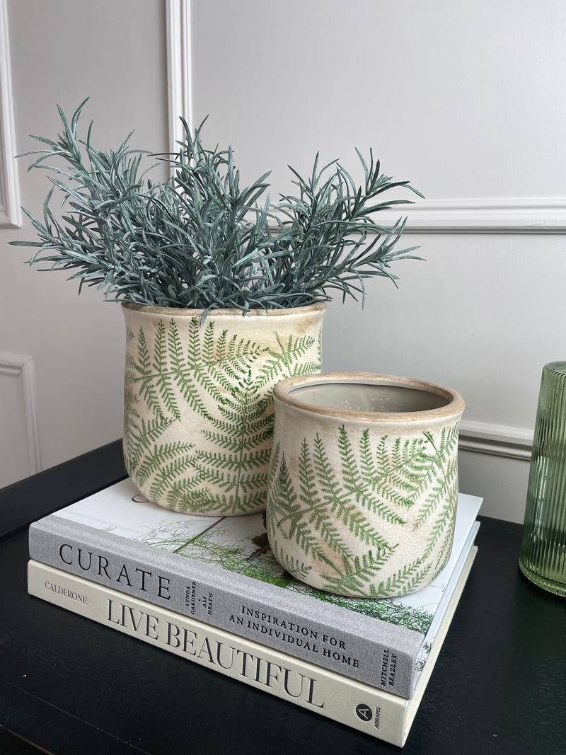 Ceramic Rustic Fern Detail Plant Pot