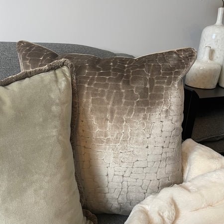 Bloomsbury taupe velvet textured cushion feather filled