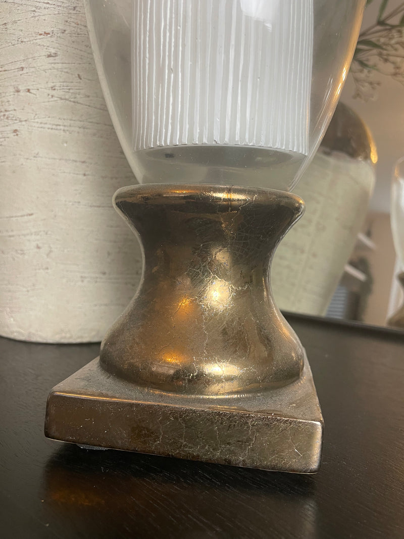 Gold bronze glass ceramic hurricane candle holder