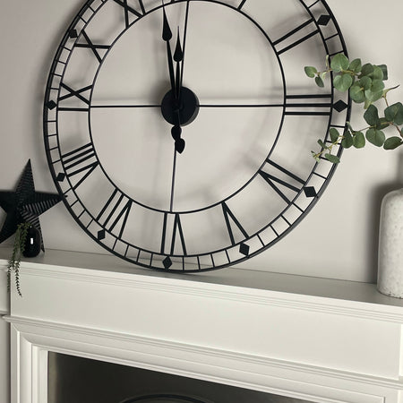 Huge black skeleton metal clock 88cm and 60cm