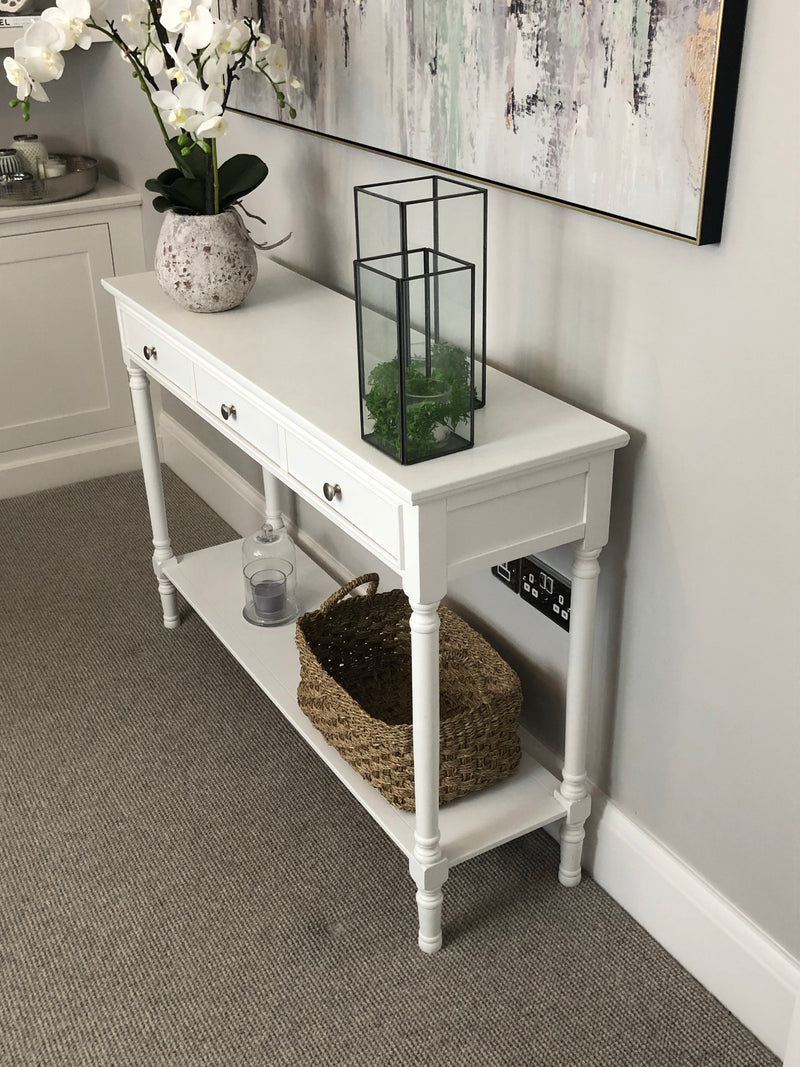 White large long 3 drawer console table