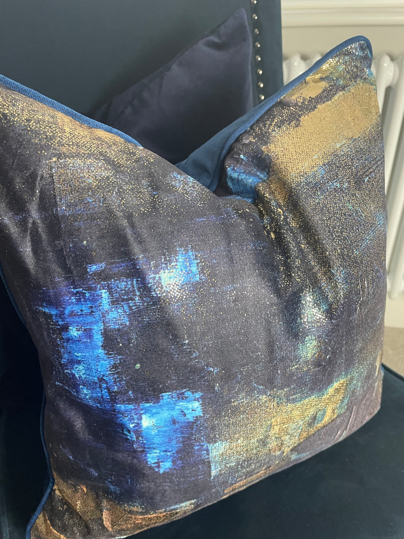 Navy and gold piped luxe Twilight cushion