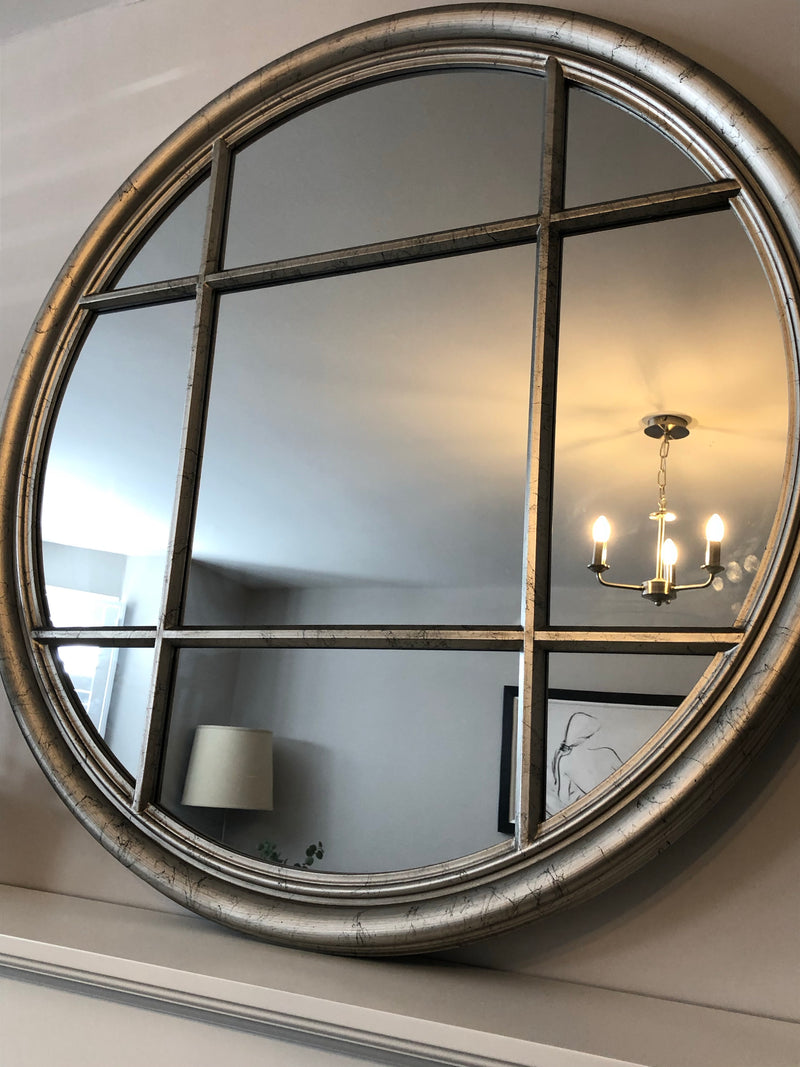 Silver round window mirror 100cm