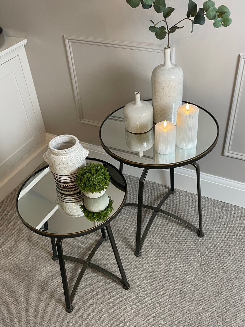 Black Gold bronze Mirror Topped Metal Side Table two sizes