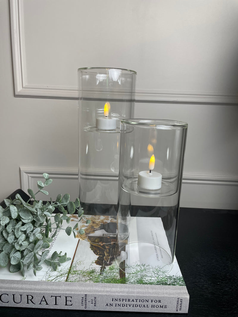 Glass cylindrical hollow candle holder