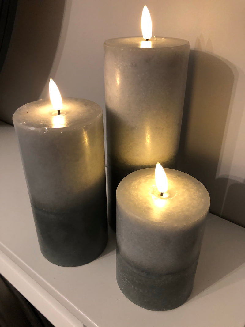 Luxe two tone grey LED candle 10cm by 7cm Abode
