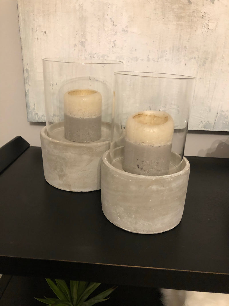 Small Round Glass Cement Hurricane