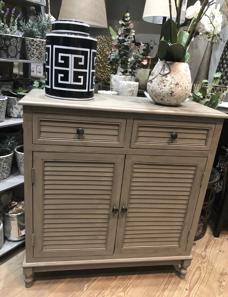 Taupe Louvre 2 door drawer cupboard sideboard