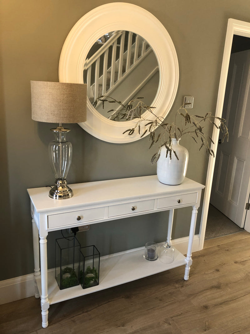 White large long 3 drawer console table