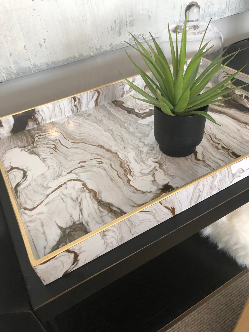 Large white and gold marble tray