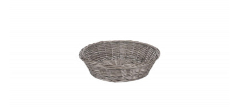 Woven wicker grey wash round basket bowl tray