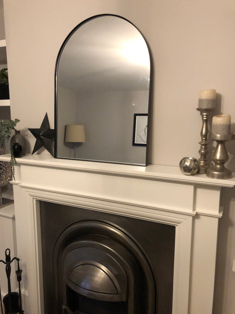 Black arched top metal mirror