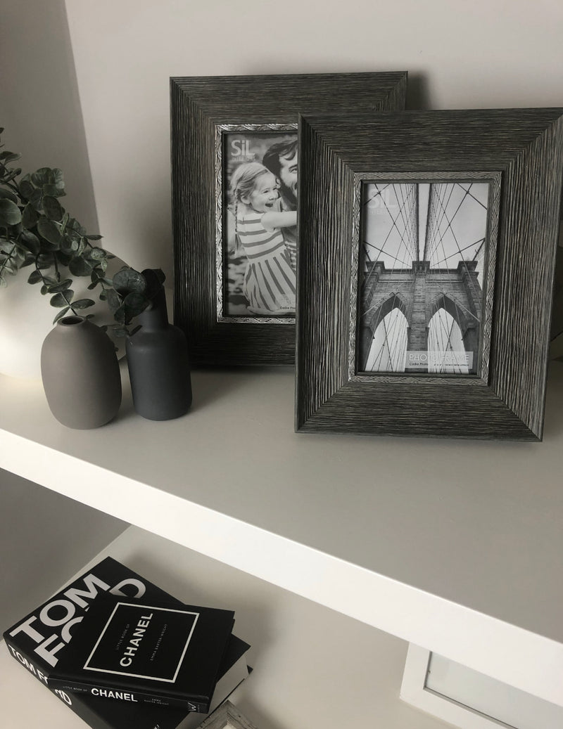 Grey wood with metal trim photo picture frame 5x7