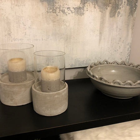 Small Round Glass Cement Hurricane