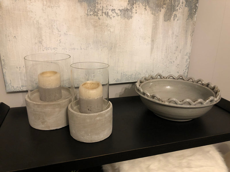 Small Round Glass Cement Hurricane