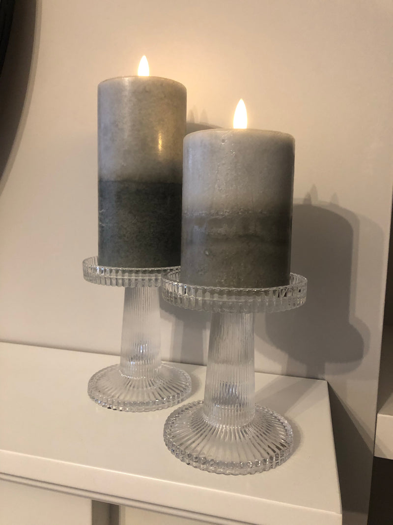 Pair of ribbed glass candle sticks holders