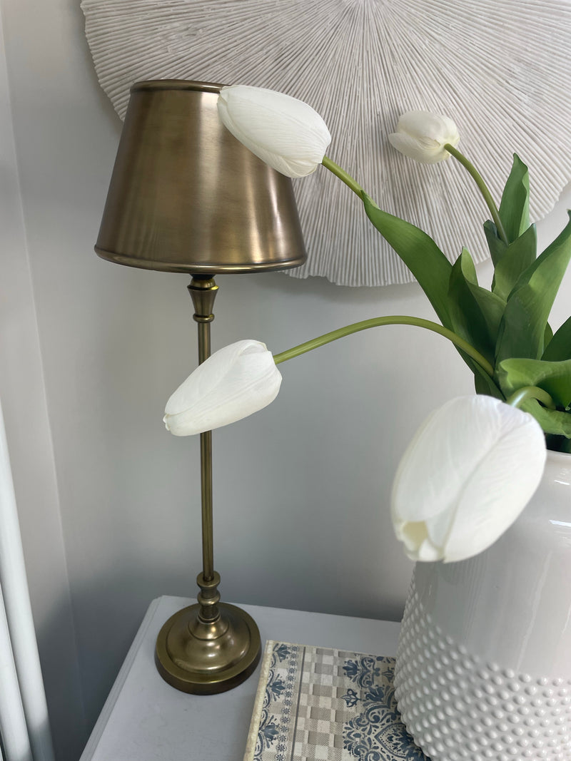 Antique brass gold slim lamp with metal shade