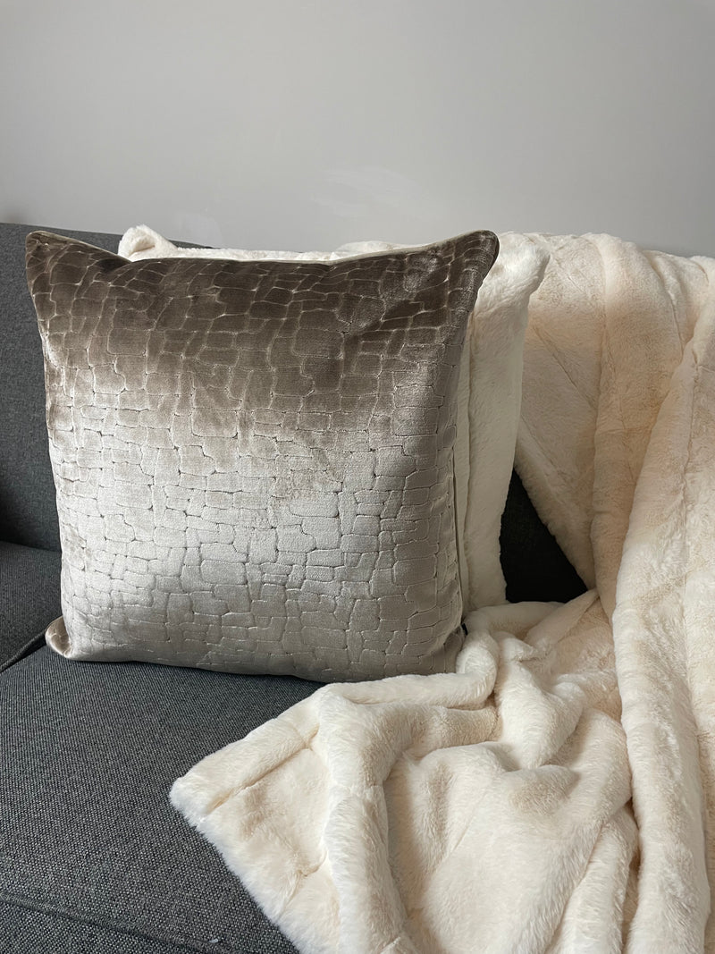 Bloomsbury taupe velvet textured cushion feather filled