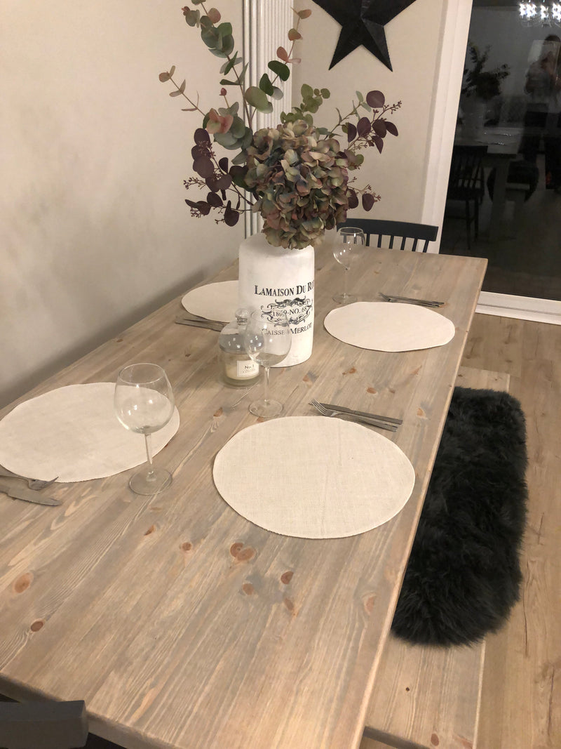 Set of 4 Off White Round Jute placemats