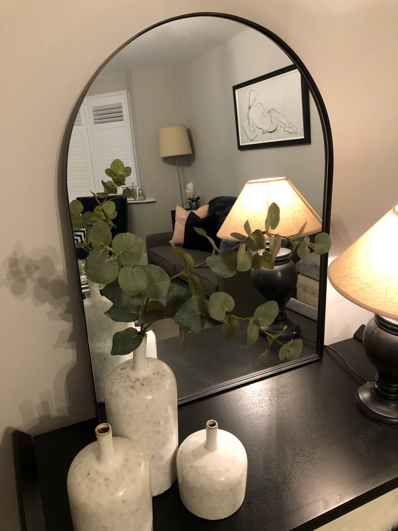 Black arched top metal mirror