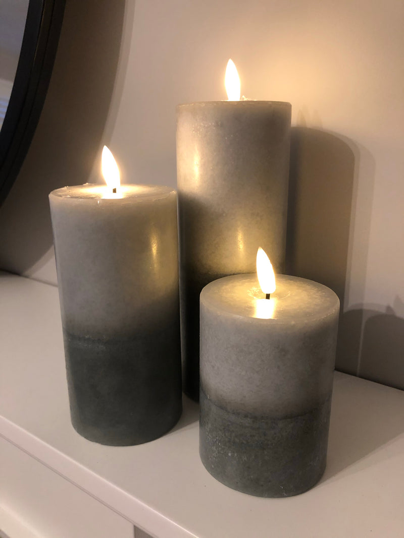 Luxe two tone grey LED candle 10cm by 7cm