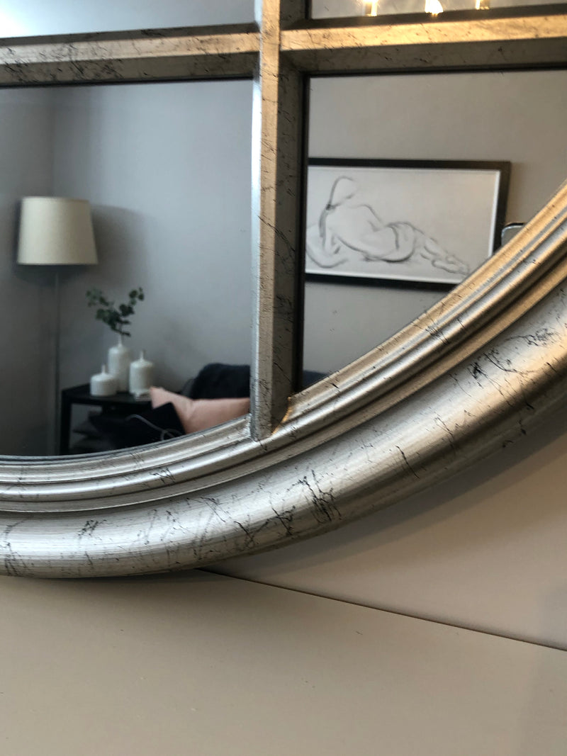 Silver round window mirror 100cm