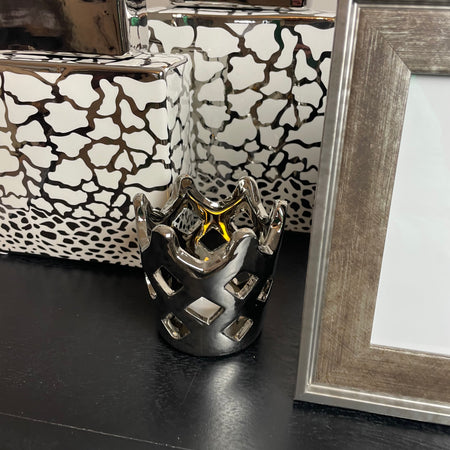 Silver crown candle holder