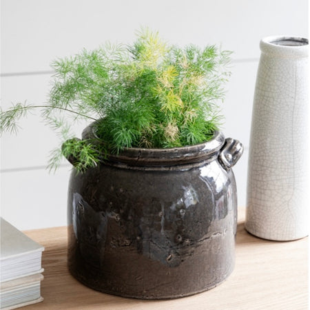 Ravello Large Charcoal Chunky Crackle Pot With Handles