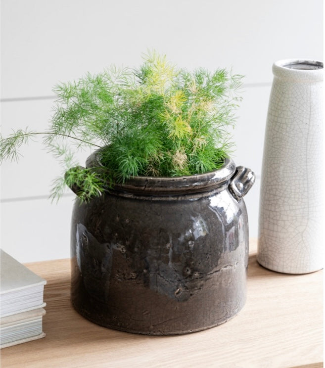 Ravello Large Charcoal Chunky Crackle Pot With Handles