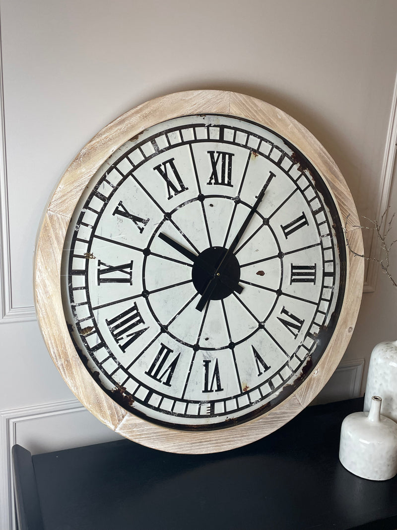 Large Wood metal Roman numeral wall clock