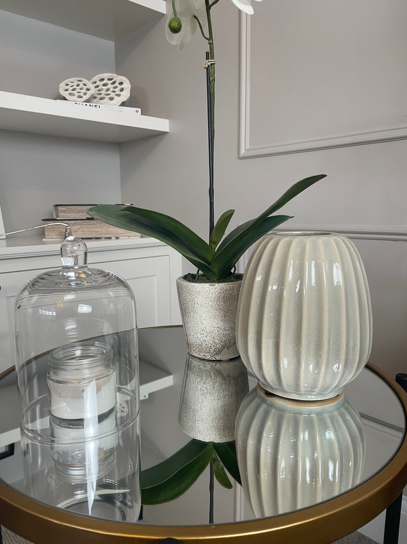 Soft Grey Ribbed Vase