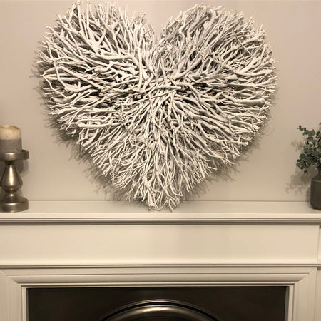 Off white grey chunky twig double heart