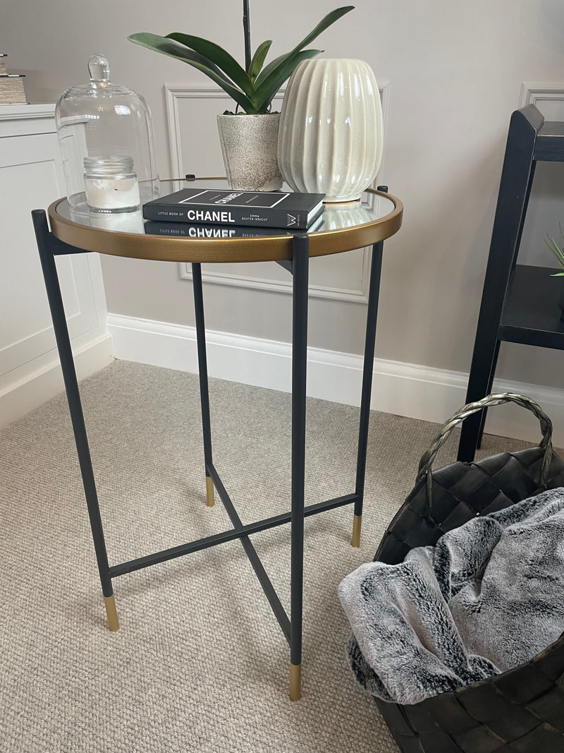 Tall Mirror Topped round Side Table