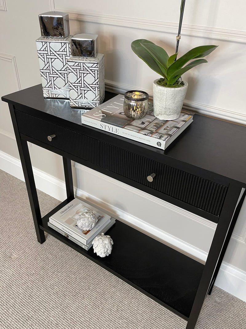 Lindon two drawer shelf black console