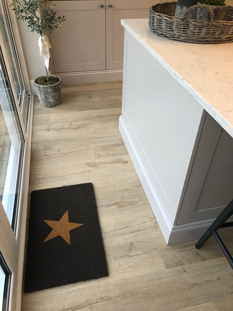Dark charcoal star natural coir door mat rug 45x75