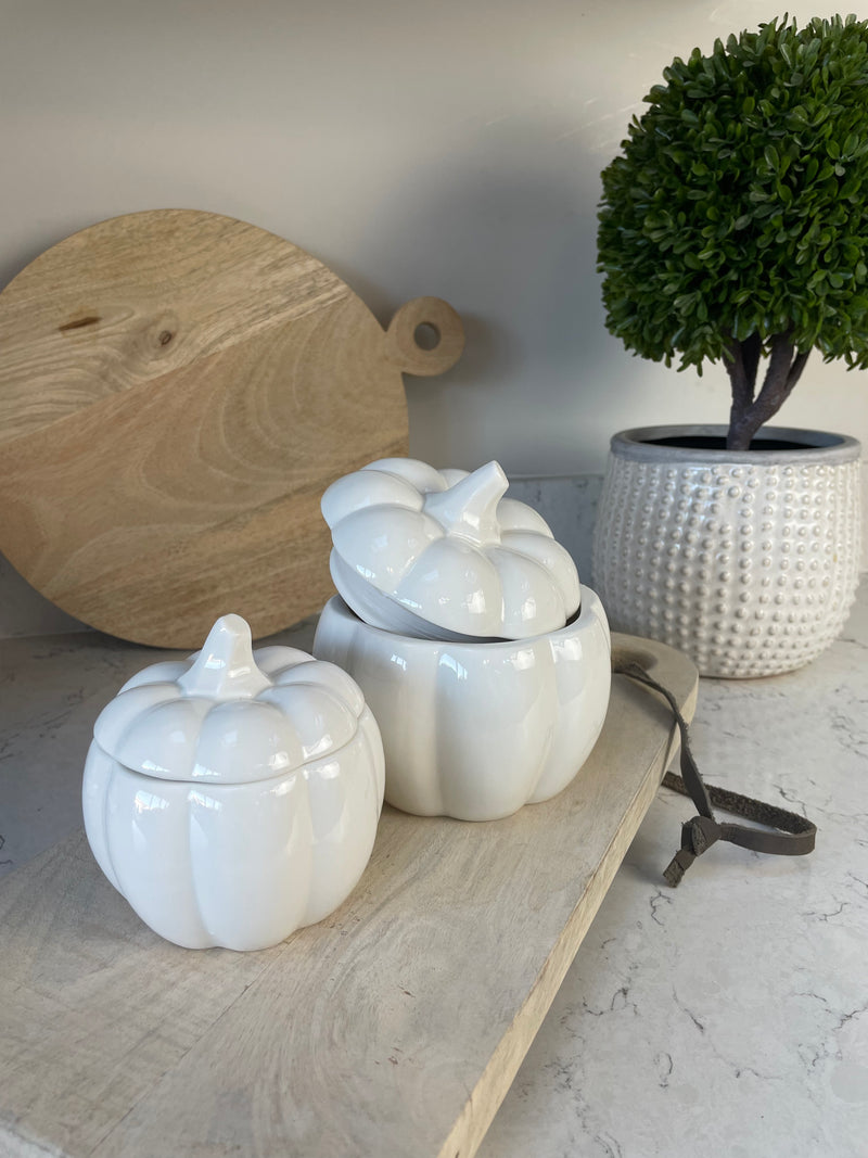 Large White Ceramic Halloween Lidded Pumpkin Jar