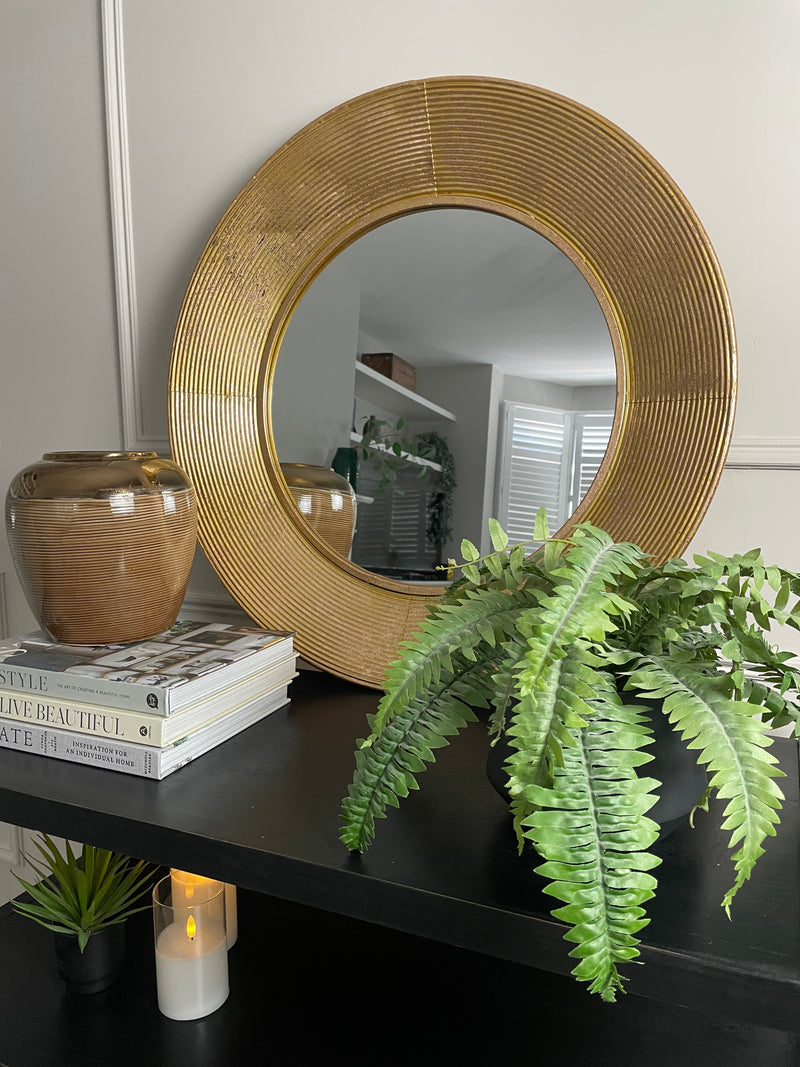 Large Gold ribbed edge round mirror 72cm