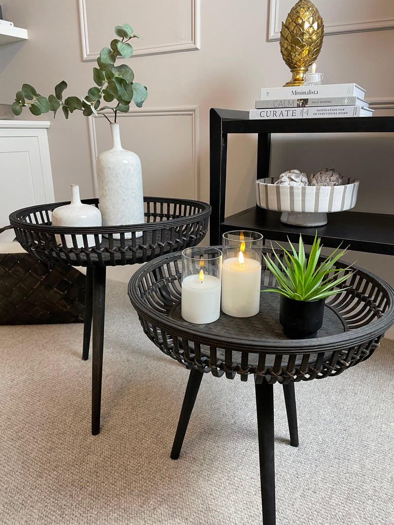 Bamboo round side table deals