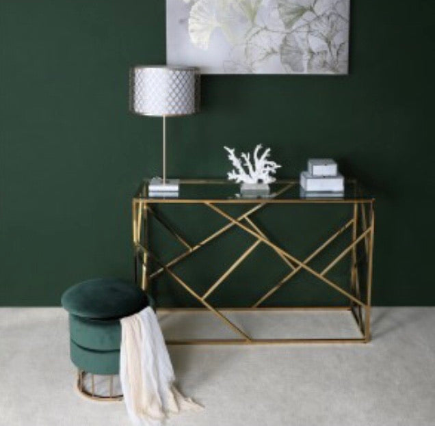 Azaria gold metal and glass console table