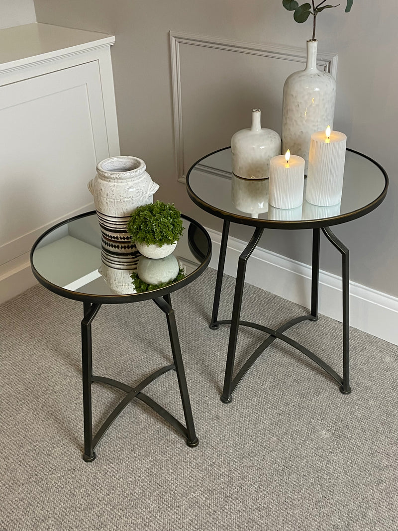 Black Gold bronze Mirror Topped Metal Side Table two sizes