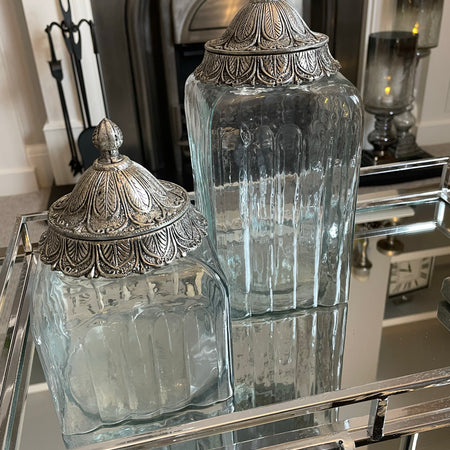 Metal glass lidded Moroccan jar