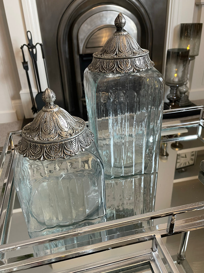 Metal glass lidded Moroccan jar