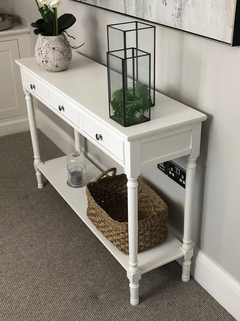White large long 3 drawer console table