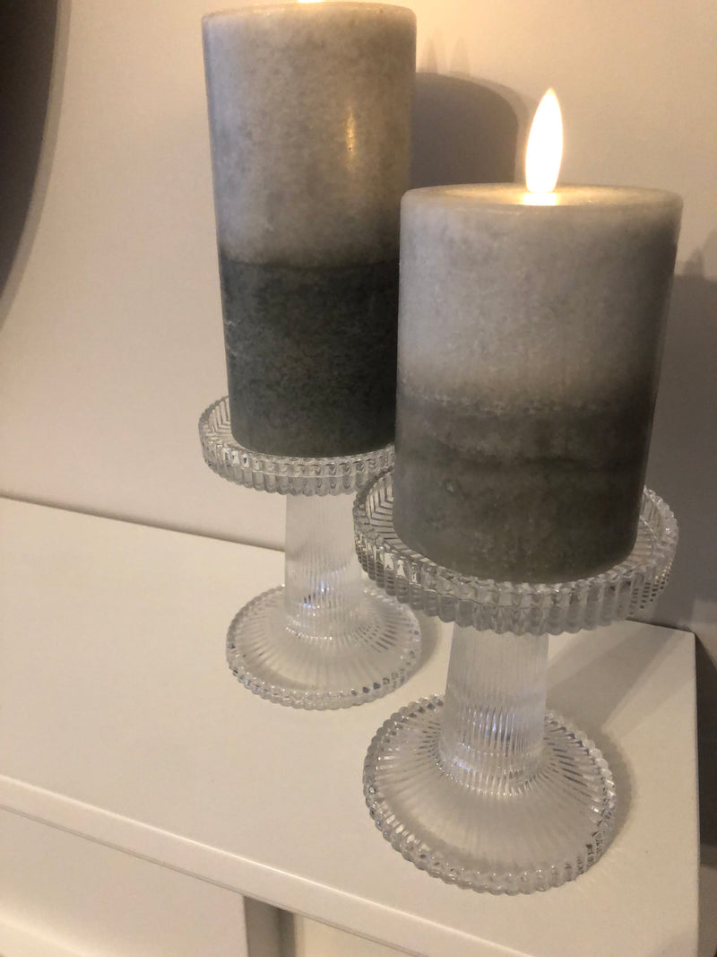 Pair of ribbed glass candle sticks holders