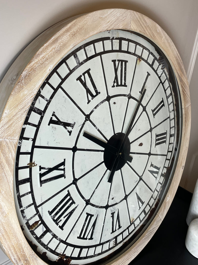 Large Wood metal Roman numeral wall clock