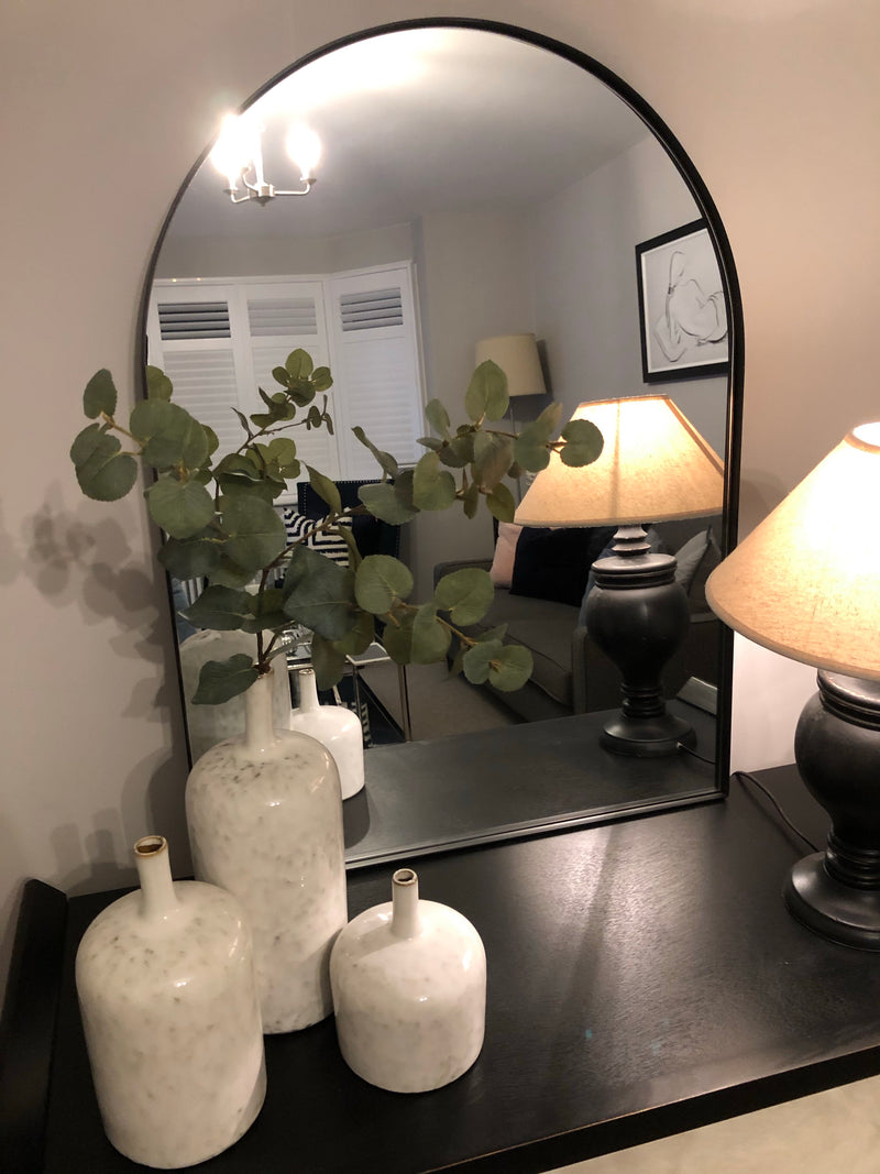 Black arched top metal mirror