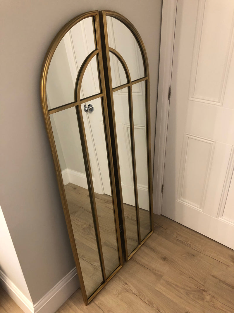 Gold arched window mirror two part