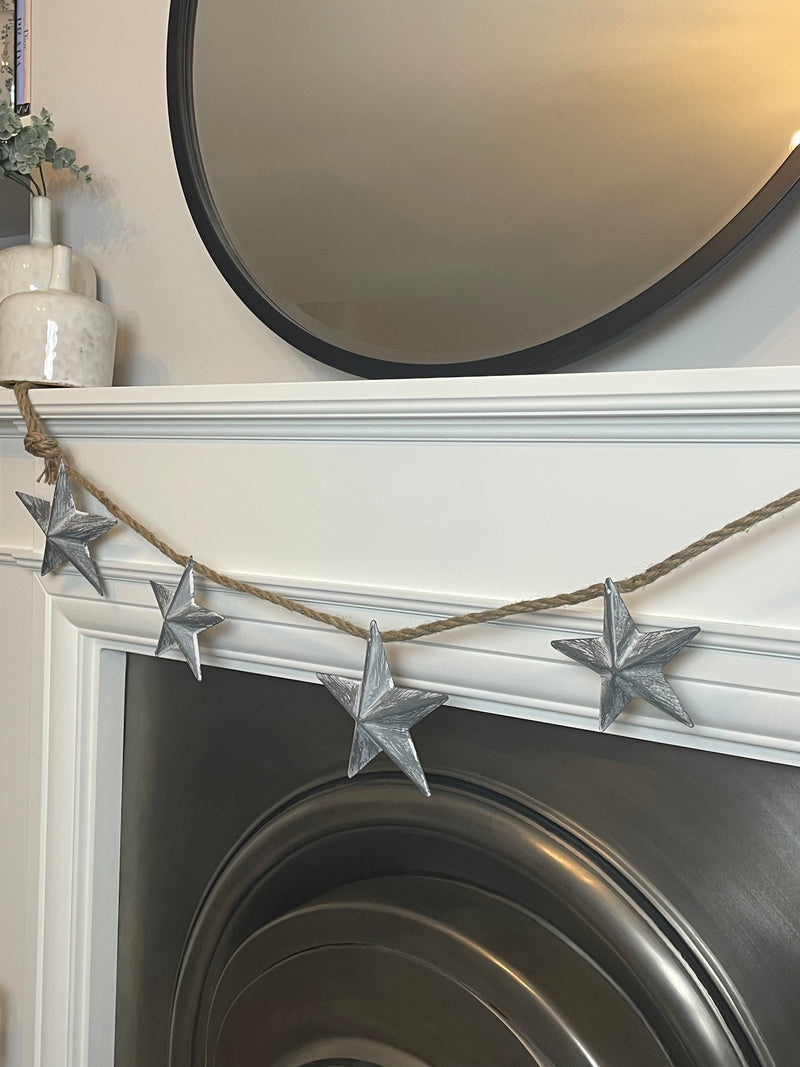 Grey White Wash Metal Star Garland