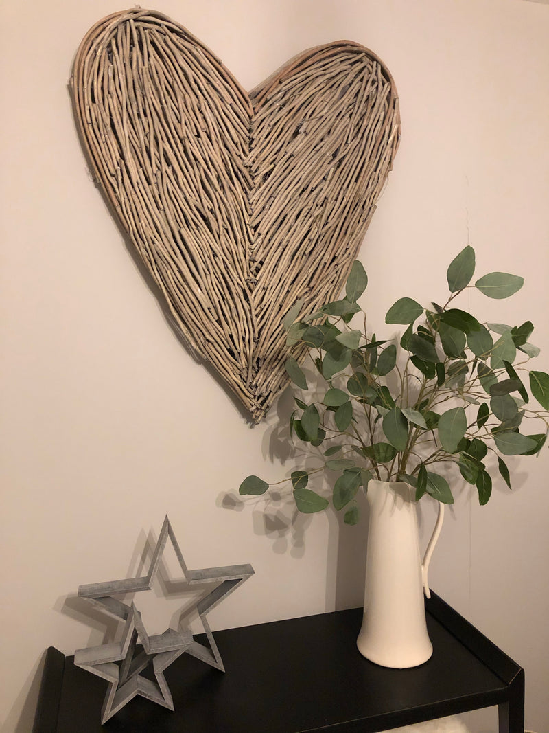 Large Grey Wash Wicker woven twig Heart
