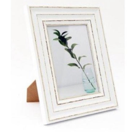 Rustic white bevelled photo picture frame 4x6